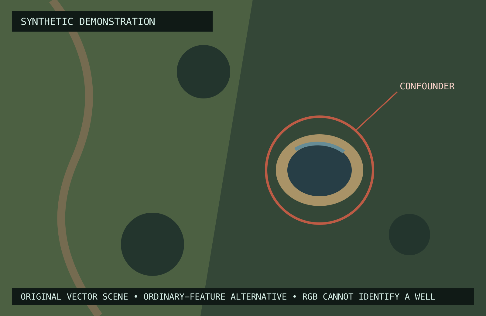Synthetic aerial-style illustration of a circular water or utility feature.