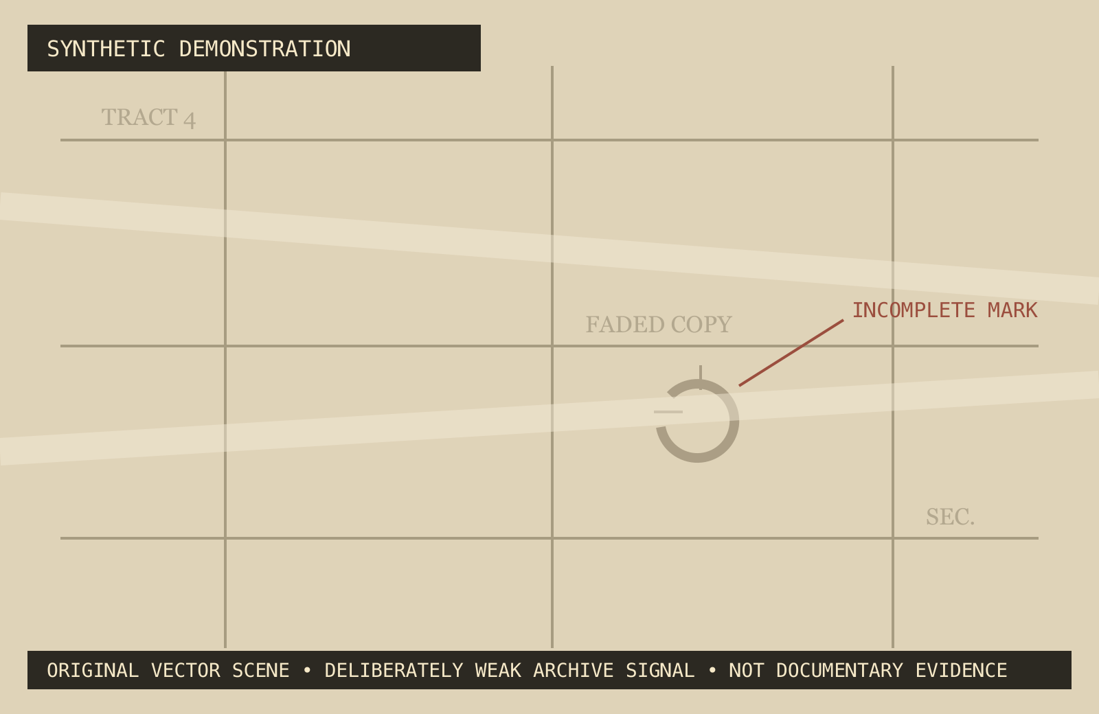 Synthetic faded map with an incomplete mark and low archive legibility.